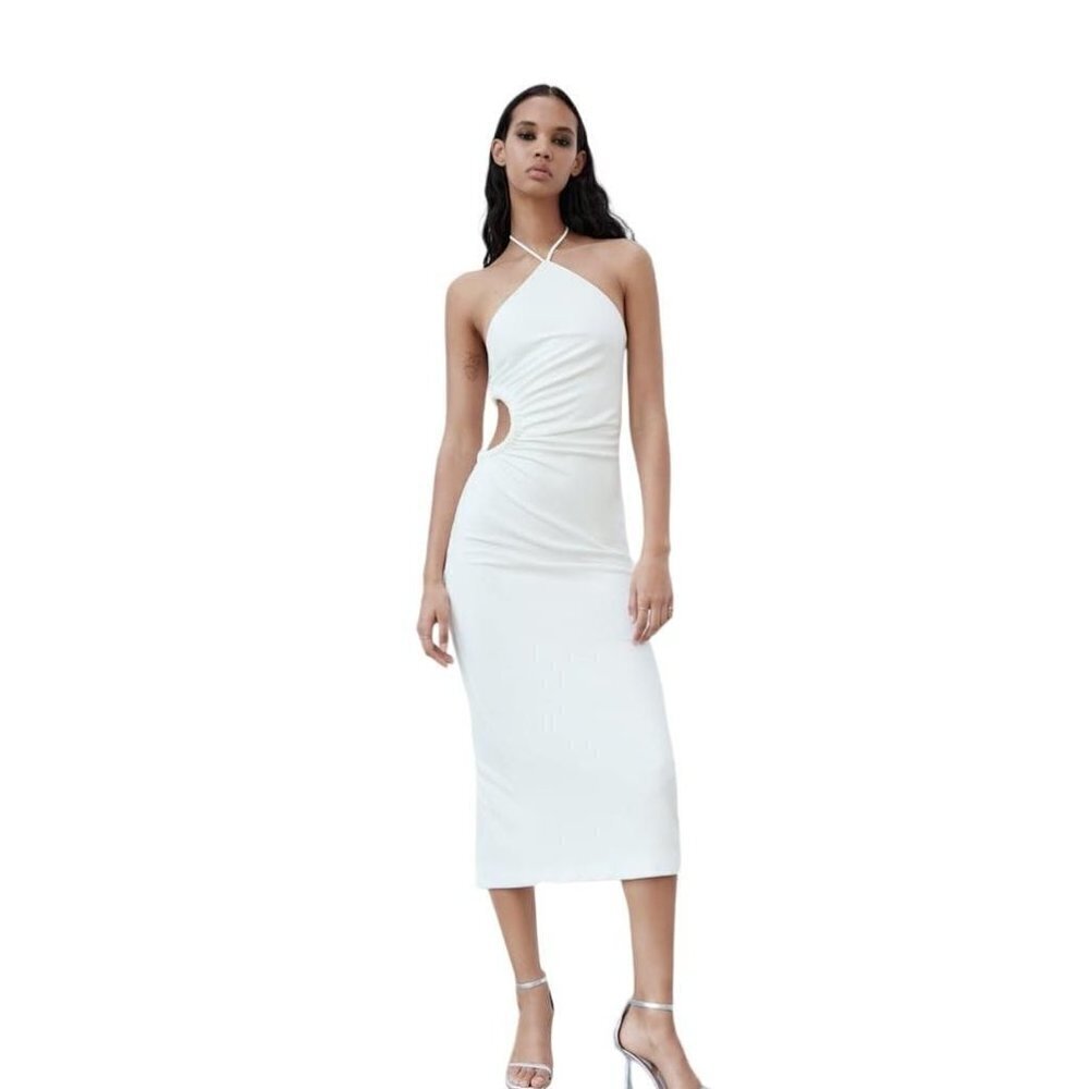 ZARA  CUT OUT HALTER DRESS WHITE SIZE XS   7981/636